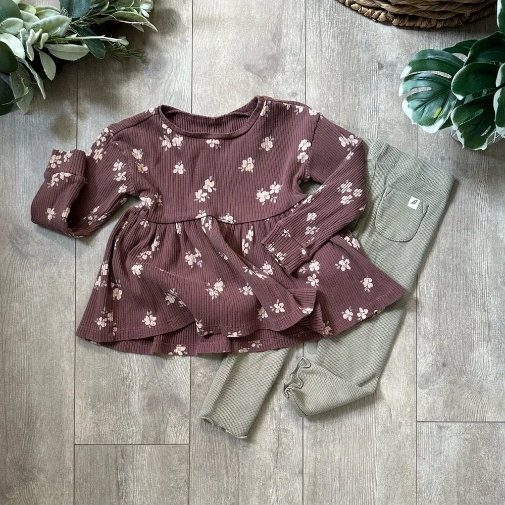Easy Peasy Organic Cotton Boho Outfit Set Toddler Girl Rustic Floral